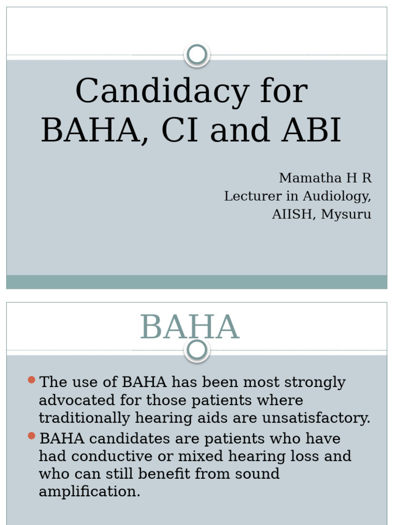 BAHA Candidacy Criteria Overview | PDF | Hearing Loss | Hearing Aid