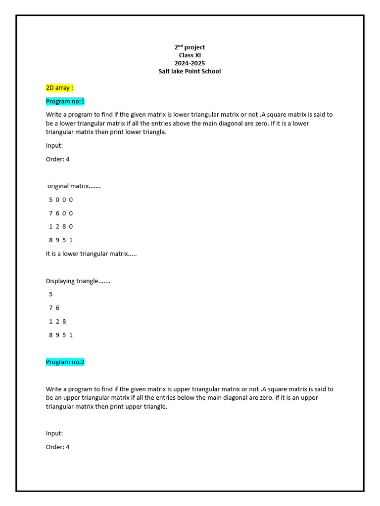 2nd Project Class XI | PDF | Matrix (Mathematics) | Parameter (Computer ...