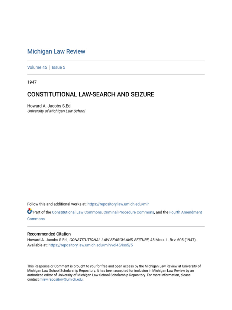 Constitutional Law: Search and Seizure | PDF | Search And Seizure ...