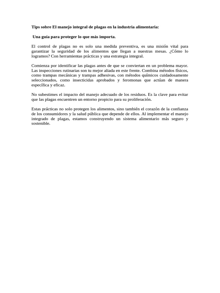 El Manejo Integral de Plagas en La Industria Alimentaria | PDF