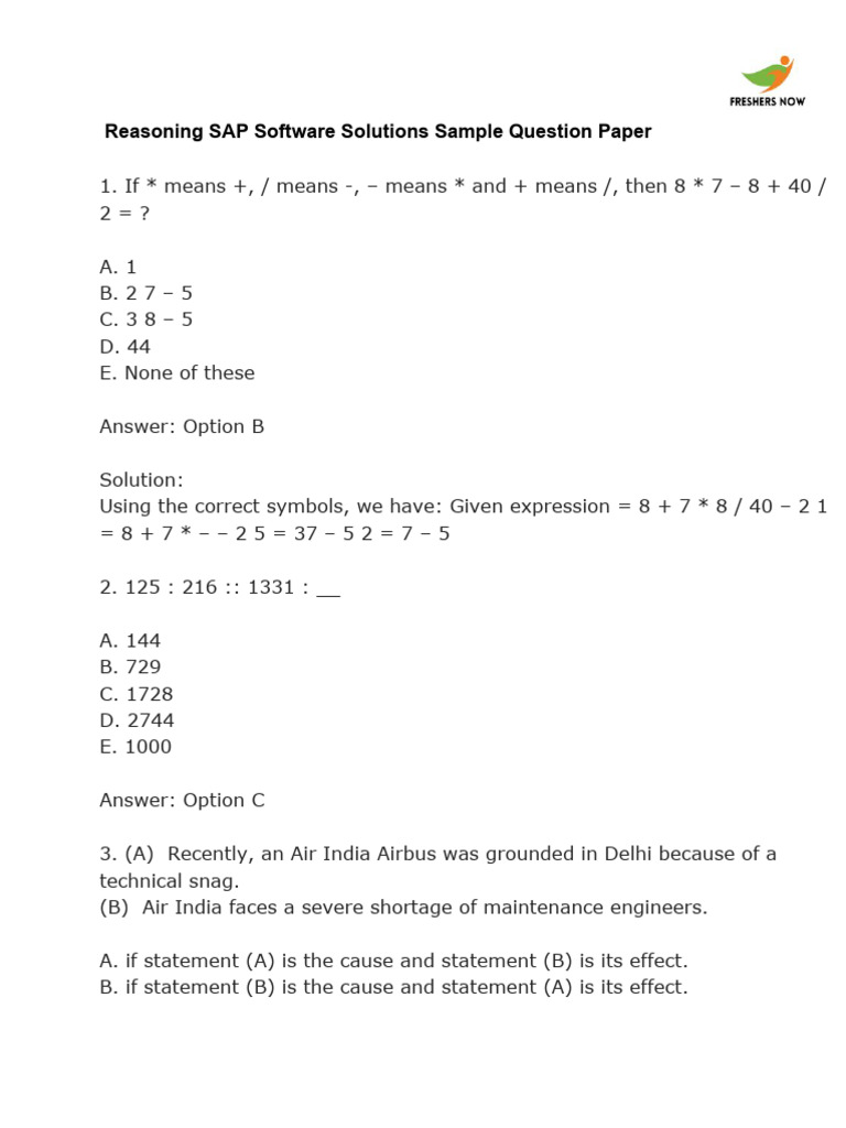 Reasoning Sample Questions and Answers | PDF