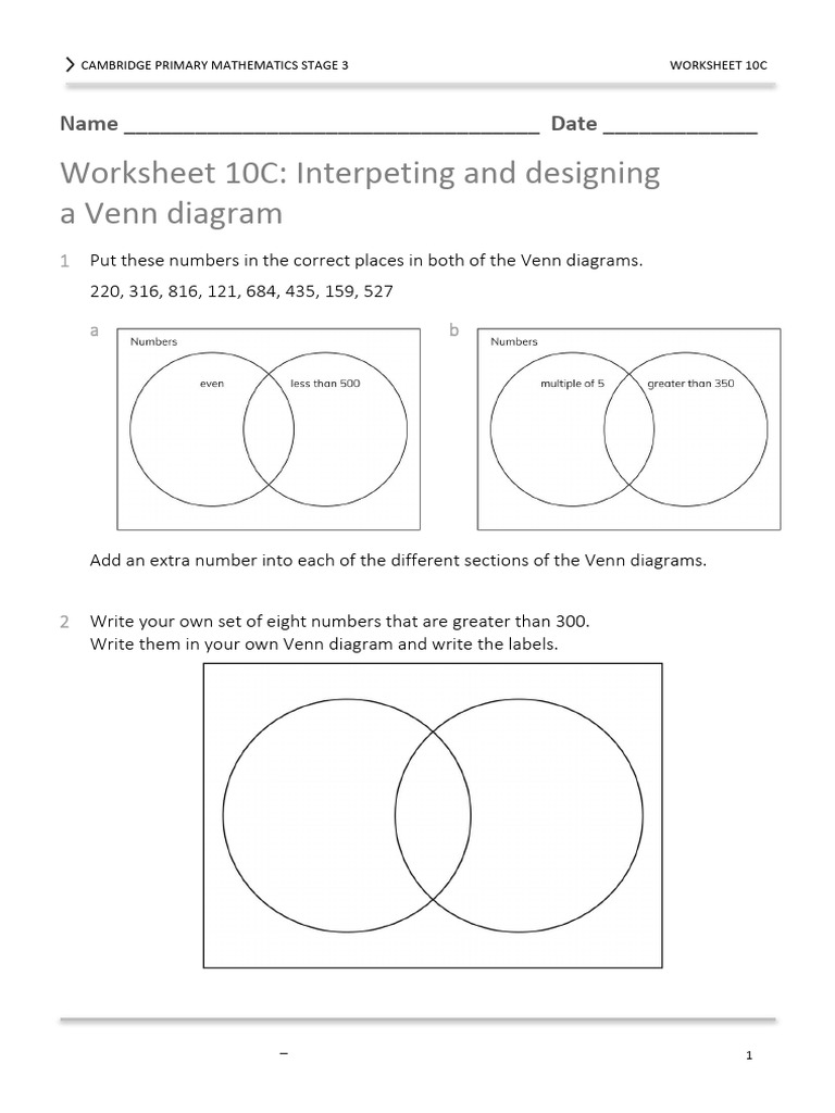 Venn Diagram Worksheet 10C | PDF