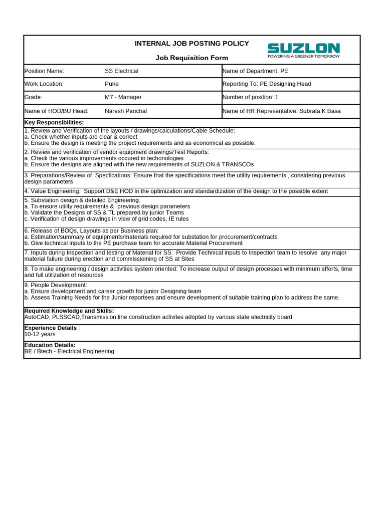 SS Electrical Manager Job Posting | PDF | Verification And Validation ...