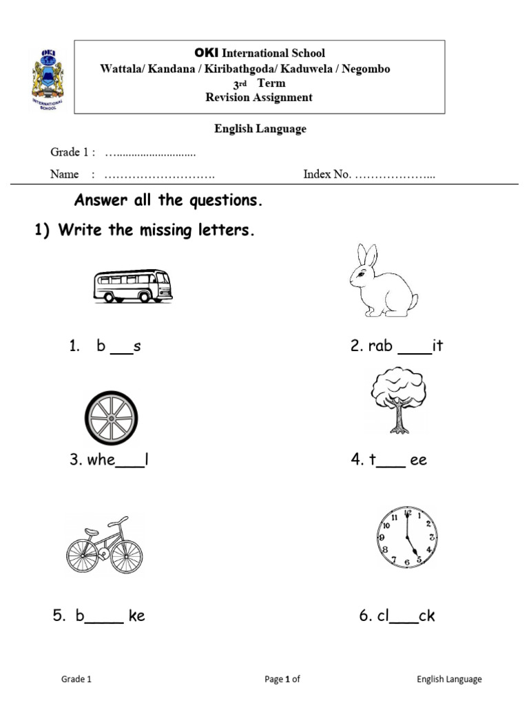 Grade 1 English Term 3 Revision Worksheet | PDF | Grammar | Linguistics