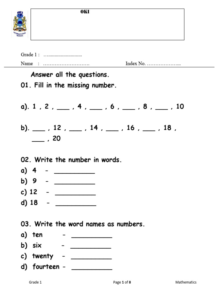Grade 1 Term 3 Maths Revision Assignment - 2024 - 25 | PDF | Shape ...