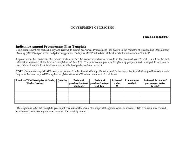 Procurement Form Template