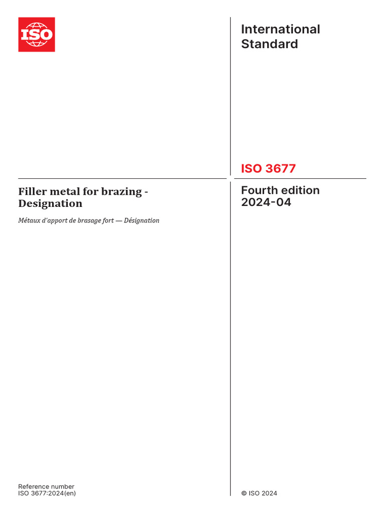 ISO 3677:2024 Filler Metal Designation | PDF | International ...
