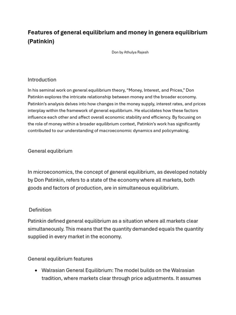 Money in General Equilibrium Theory | PDF | General Equilibrium Theory ...