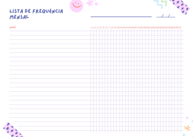 Tabela de Horários de Aulas Lista de Frequência Delicado Roxo ...
