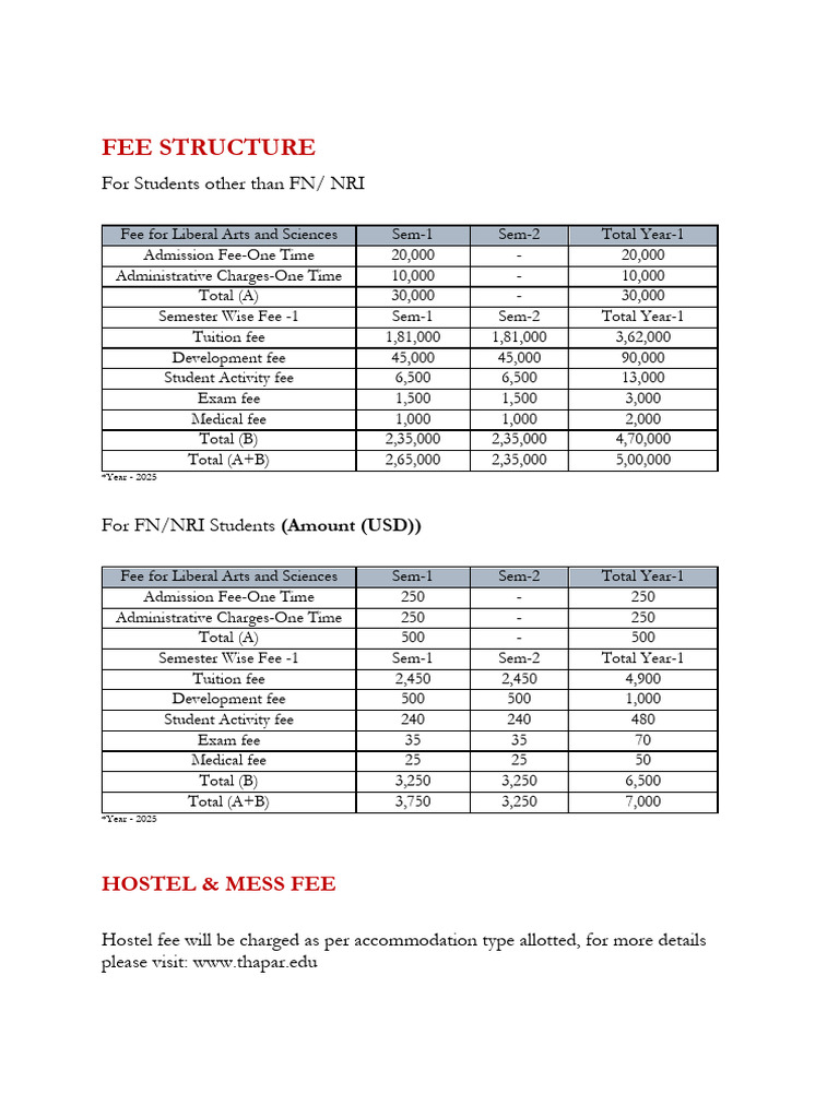 Fee Structure 2025 2 | PDF