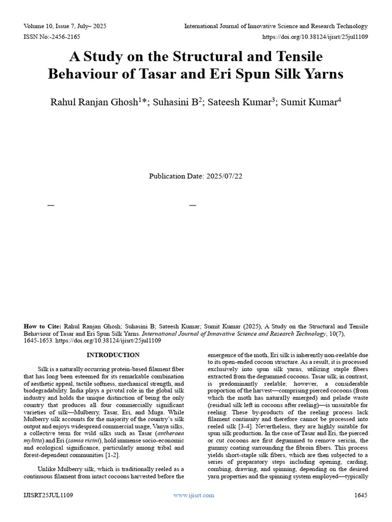 A Study On The Structural and Tensile Behaviour of Tasar and Eri Spun ...