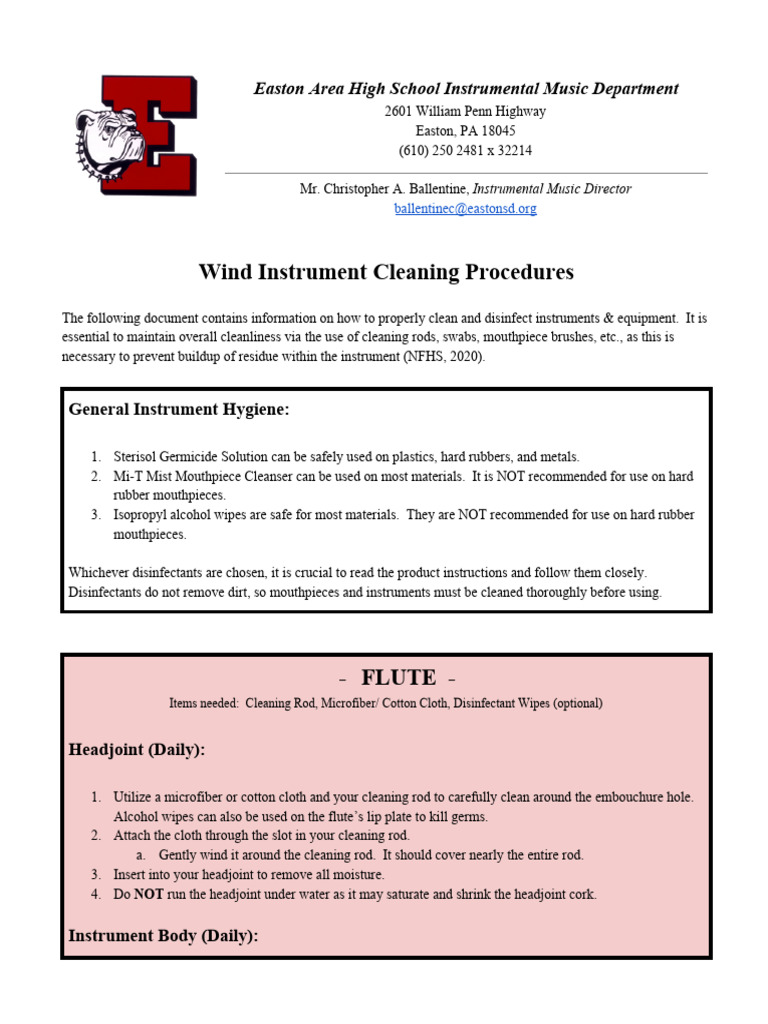 Instrument Cleaning Procedures | PDF | Clarinet | Saxophone