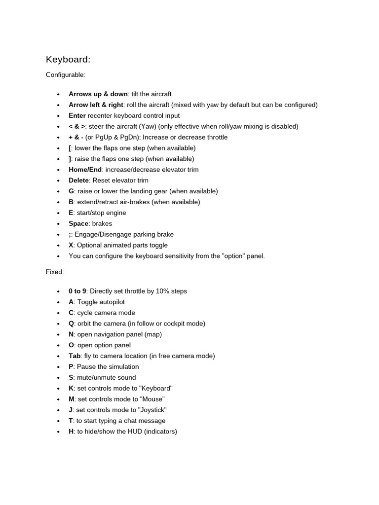 X-Plane 12 Keyboard Commands Guide | PDF