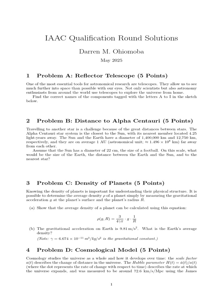 IAAC Qualification Round 2025 Solutions | PDF | Universe | Astronomical ...