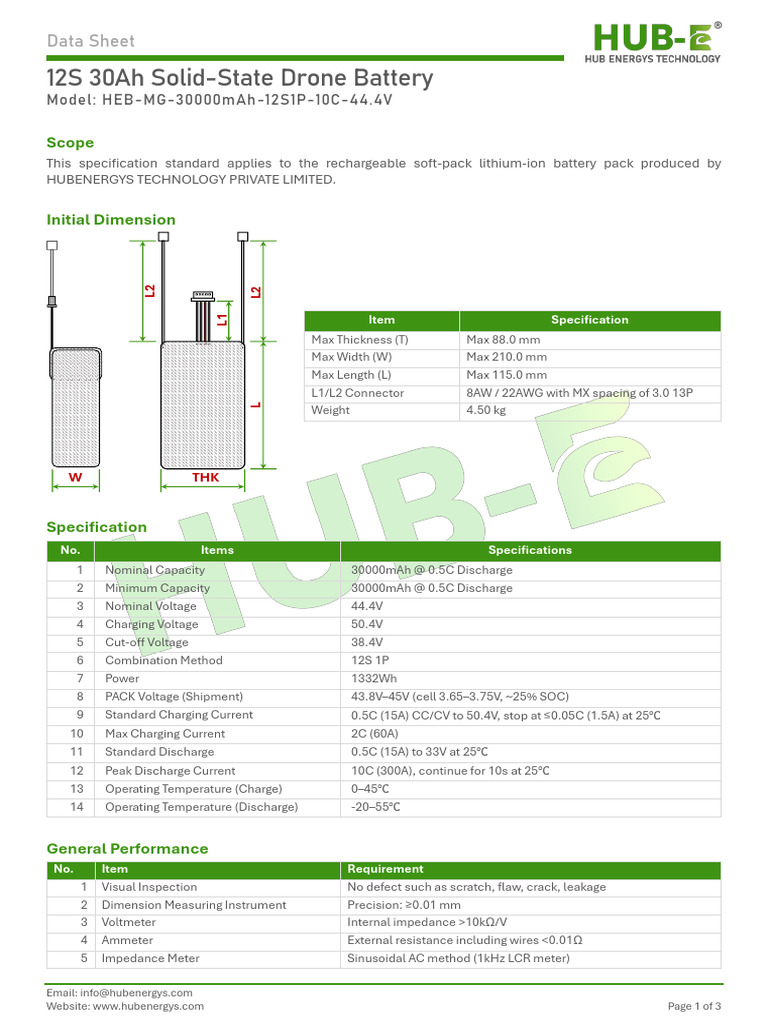 Picture of 12S 30ah Solid-State Drone Battery - Datasheet | PDF | Voltage ...