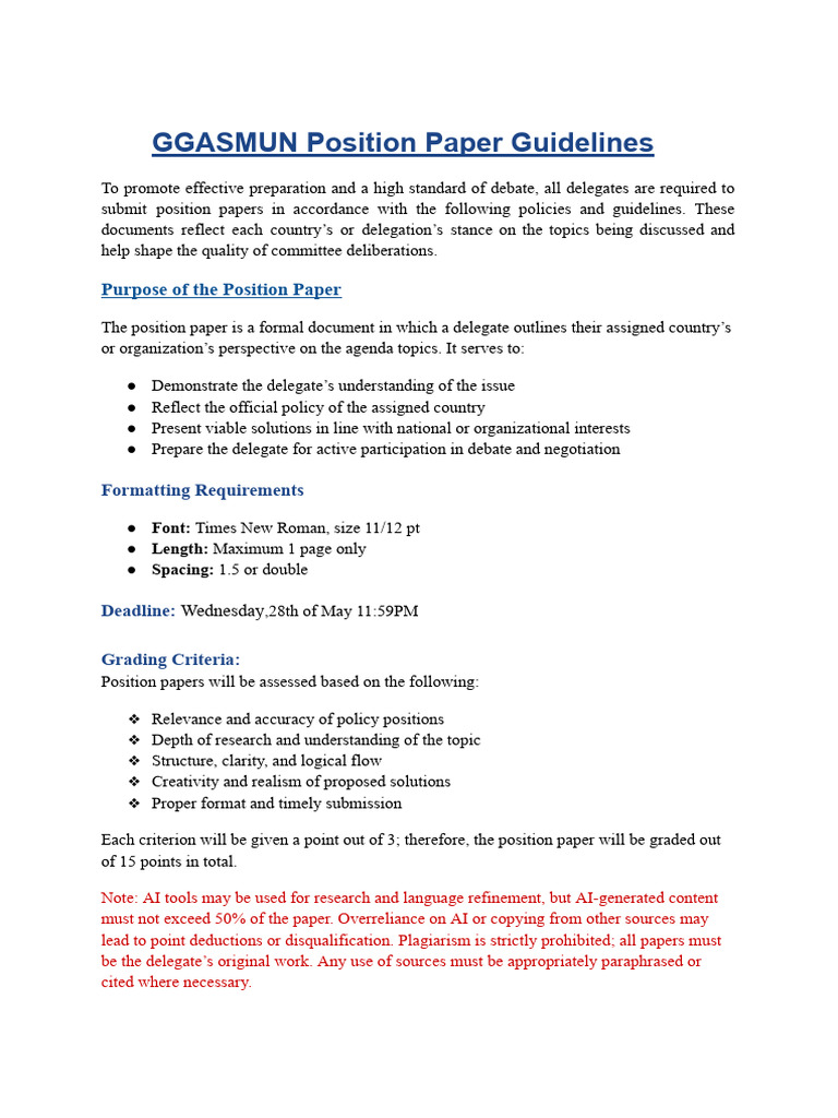 Position Paper Guidelines for GGASMUN | PDF | Cognition