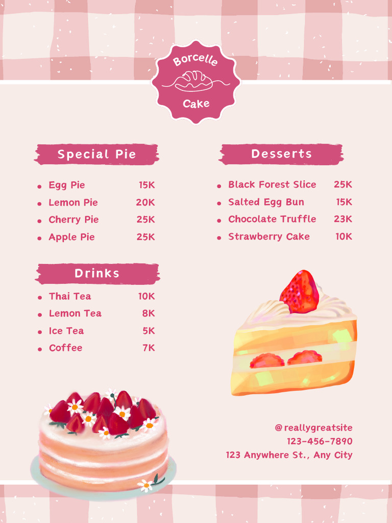 Pink and Beige Cute Cake and Bakery Menu A4 PDF | PDF