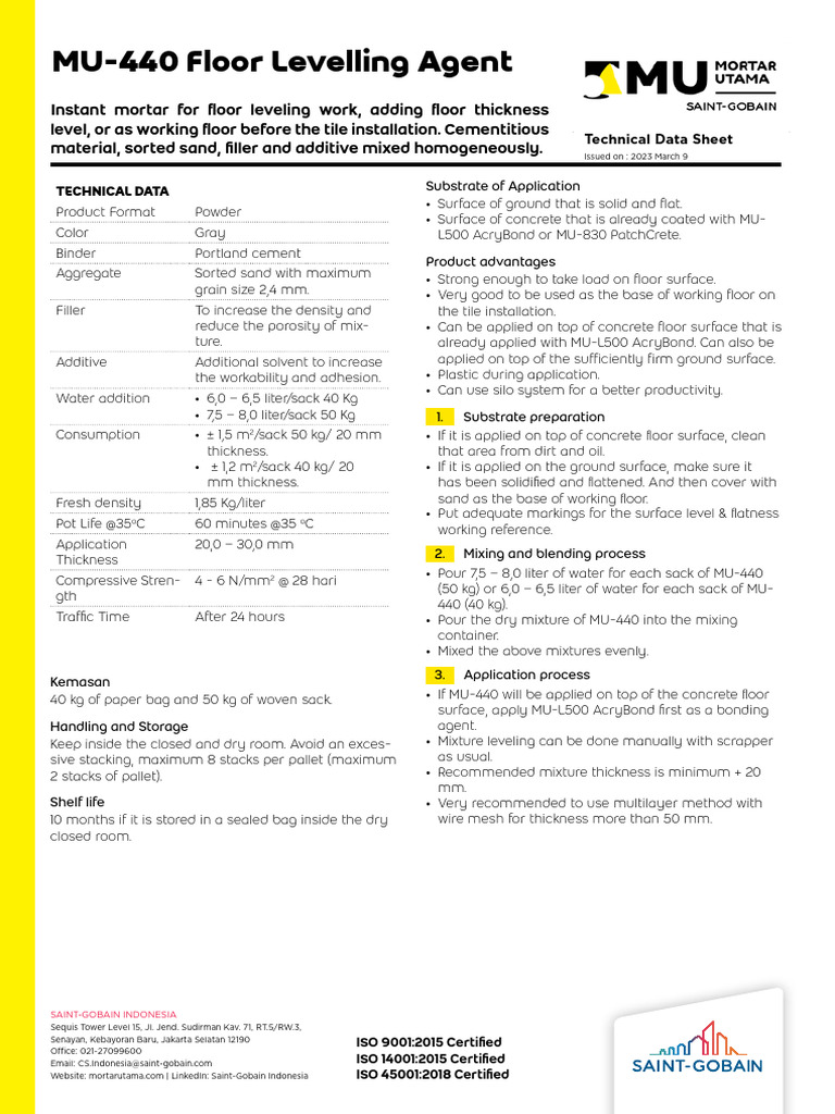MU 440 Floor Levelling Agent en | PDF | Concrete | Cement