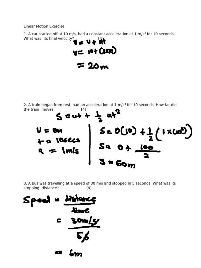 Linear Motion Problems and Solutions | PDF