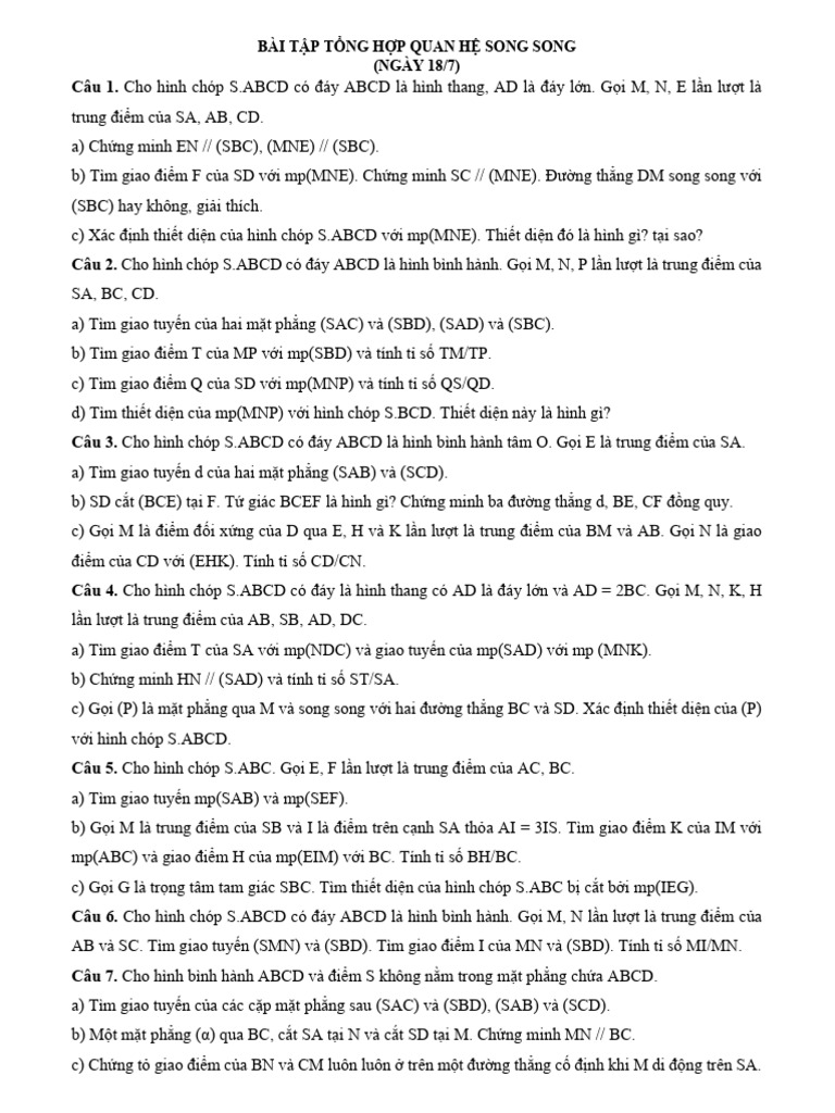 Bai Tap Tong Hop Quan He Song Song 18 7 | PDF