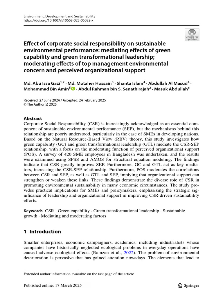 CSR's Impact on Sustainable Performance | PDF | Corporate Social ...