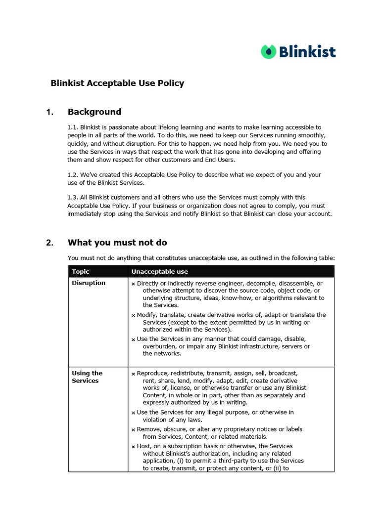 Acceptable Use Policy en | PDF | Malware | Defamation