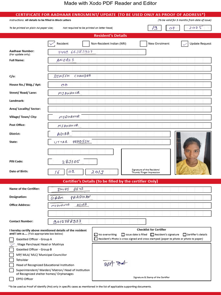 List of Supporting Document For Aadhaar Enrolment and Update | PDF ...