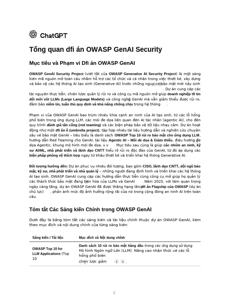 T NG Quan D Án OWASP GenAI Security | PDF