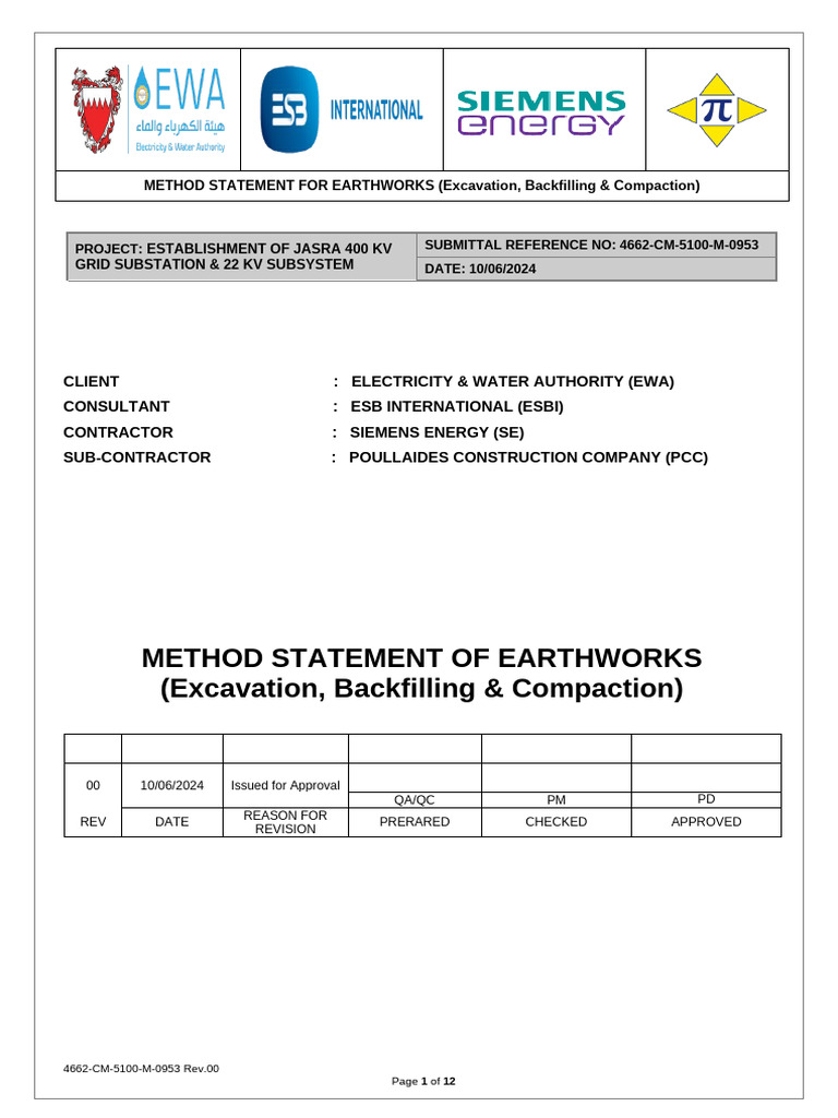 Earthworks Method Statement for Substation | PDF