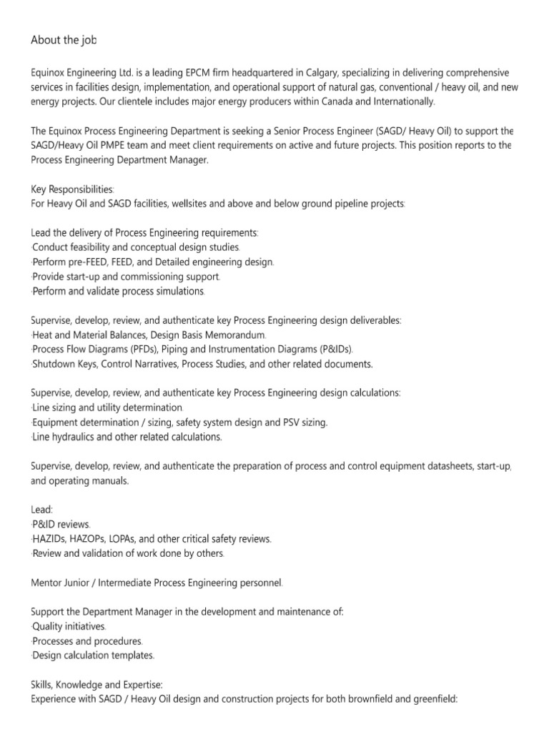 Senior Process Engineer Eqx | PDF