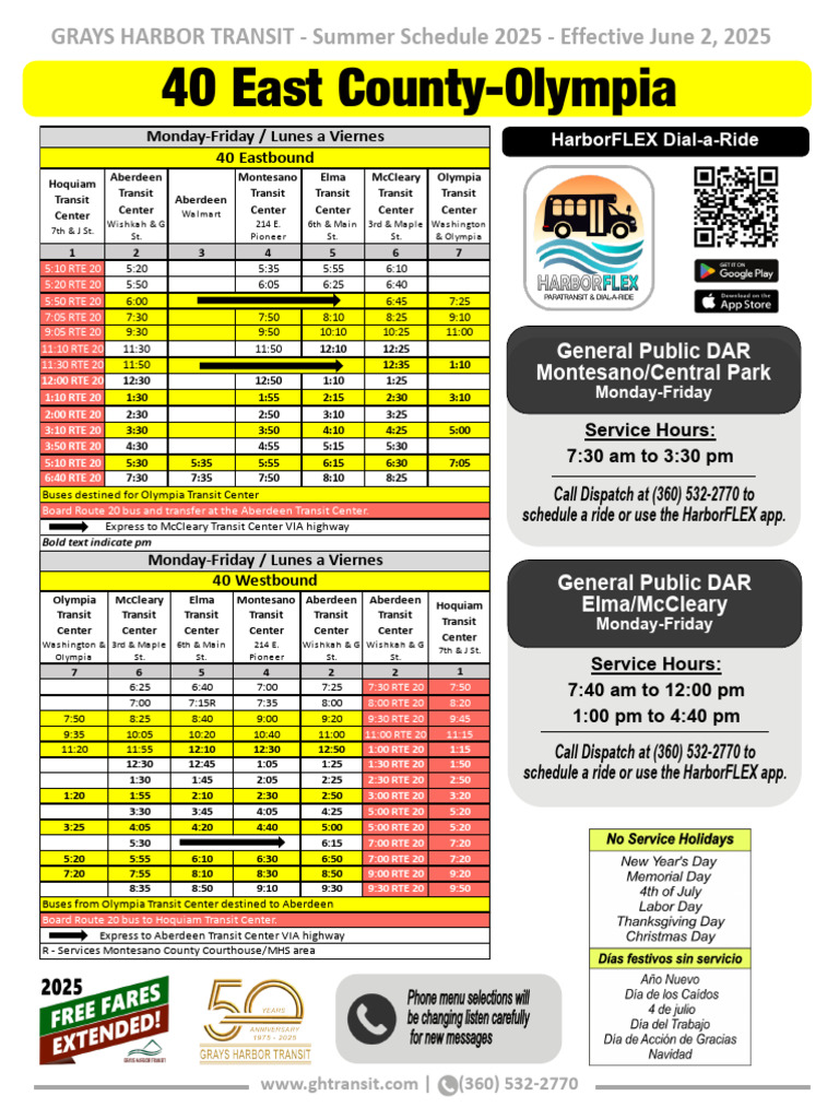 Grays Harbor Transit Route 40 Schedule | PDF | Wheeled Vehicles | Bus
