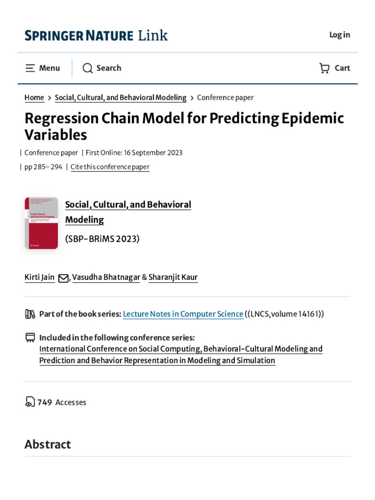 1 Regression Chain Model For Predicting Epidemic Variables ...