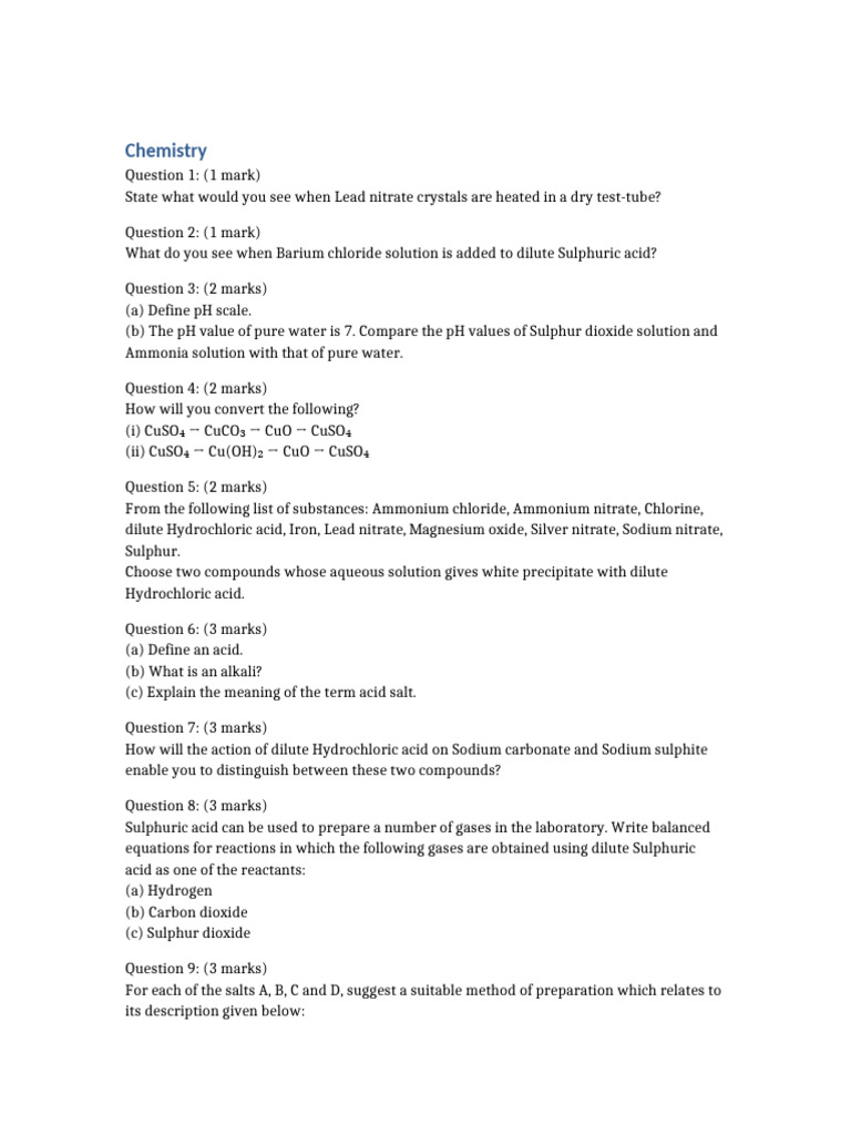Chemistry Questions on Salts and Reactions | PDF