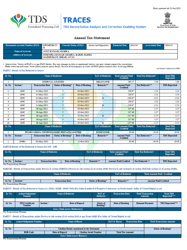 TDS Report for Eternal Limited | PDF | Taxes | Tax Refund