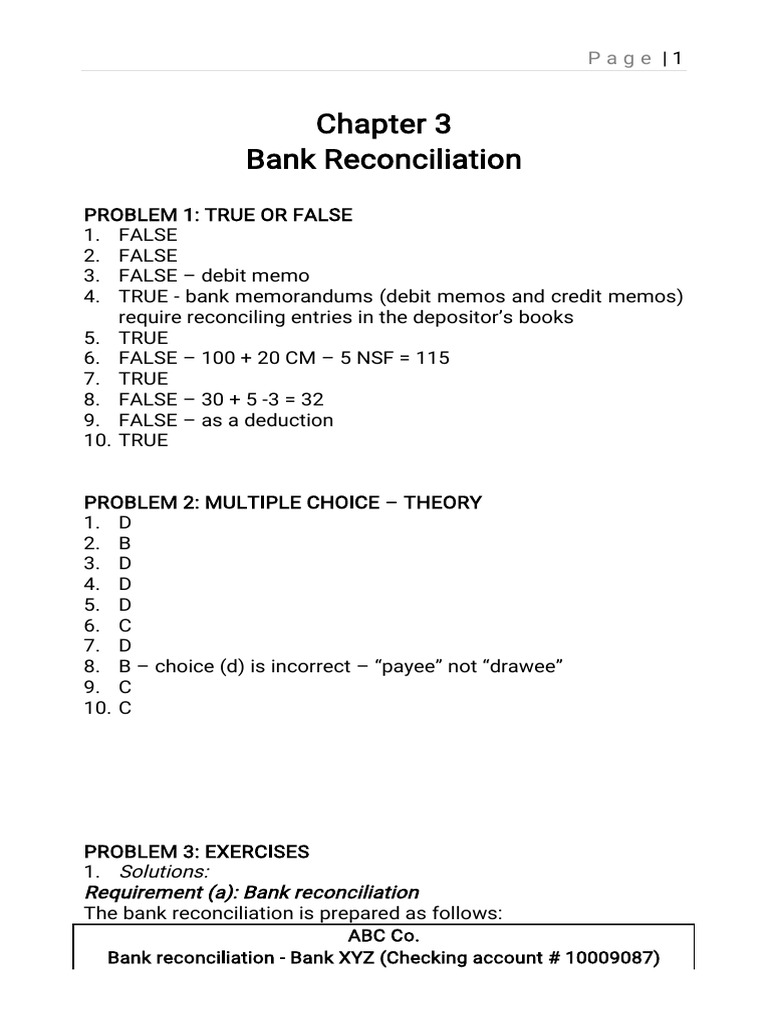 Bank Reconciliation Exercises and Solutions | PDF | Debits And Credits ...