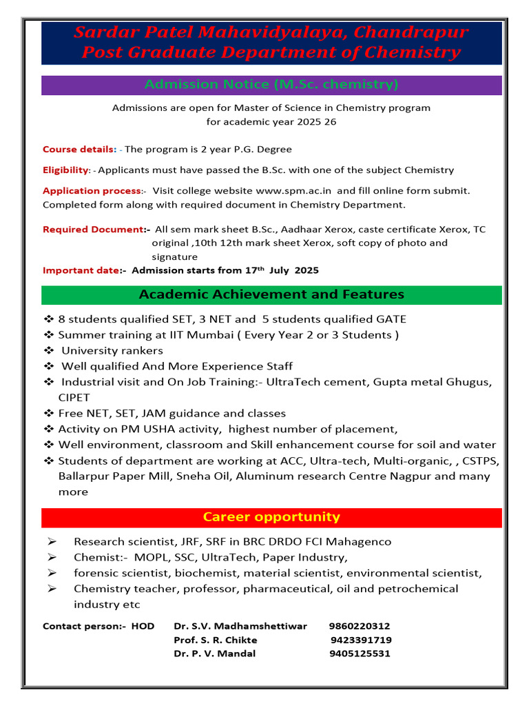 M.Sc. Chemistry Admissions 2025-26 | PDF