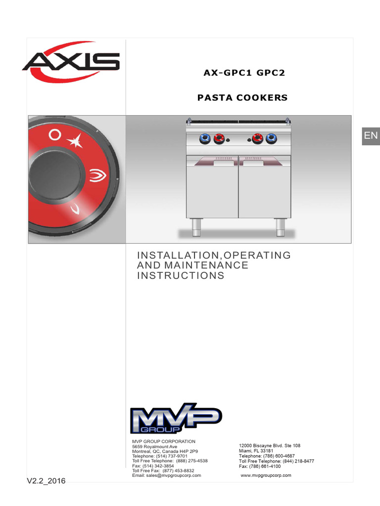 Pasta Cookers: Installation & Maintenance | PDF | Valve | Pipe (Fluid ...