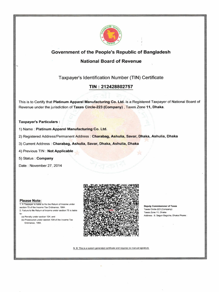 E TIN Certificate Company | PDF