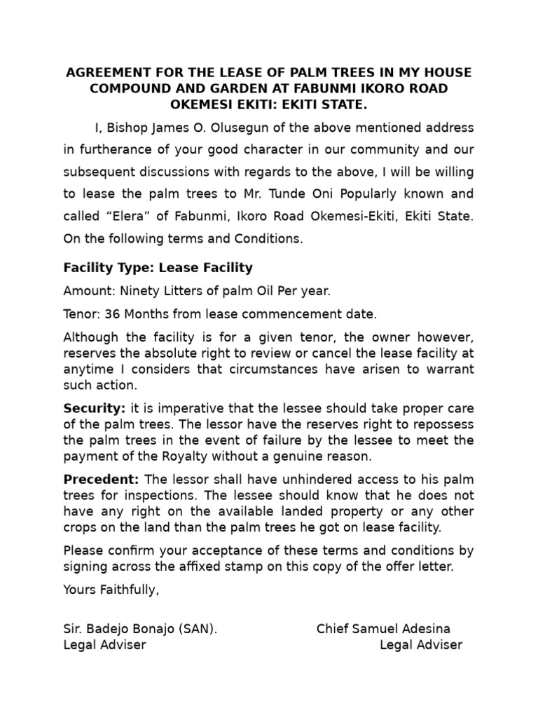 Lease Agreement for Palm Trees | PDF