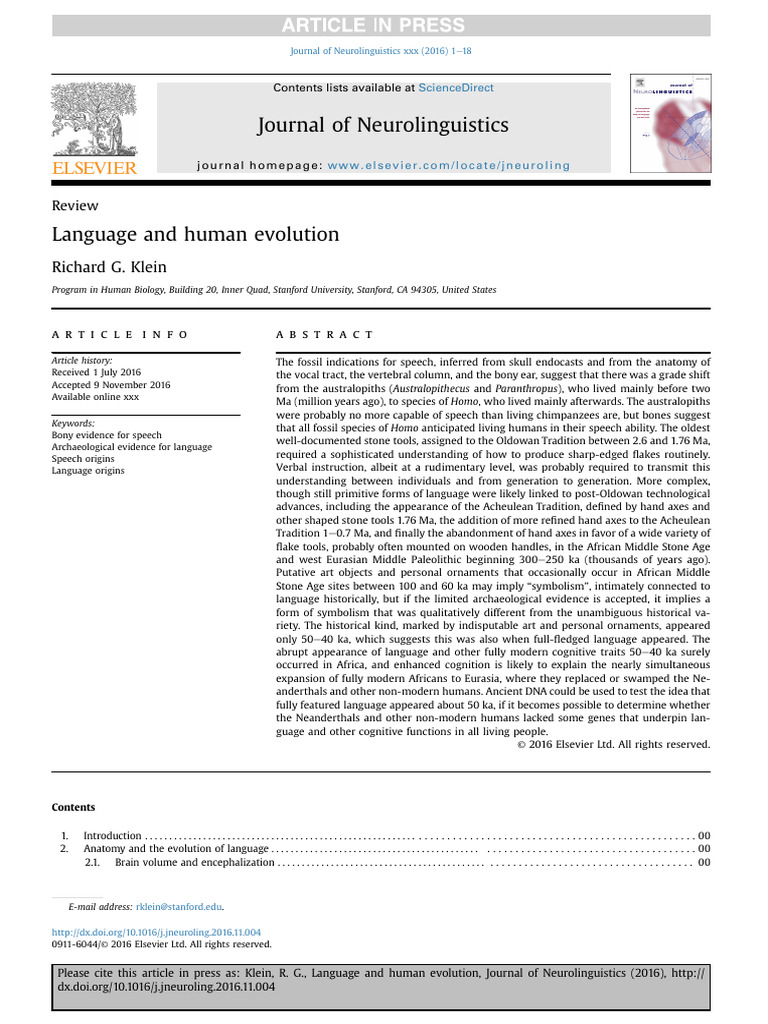 Language Origins in Human Evolution | PDF | Homo | Human Evolution