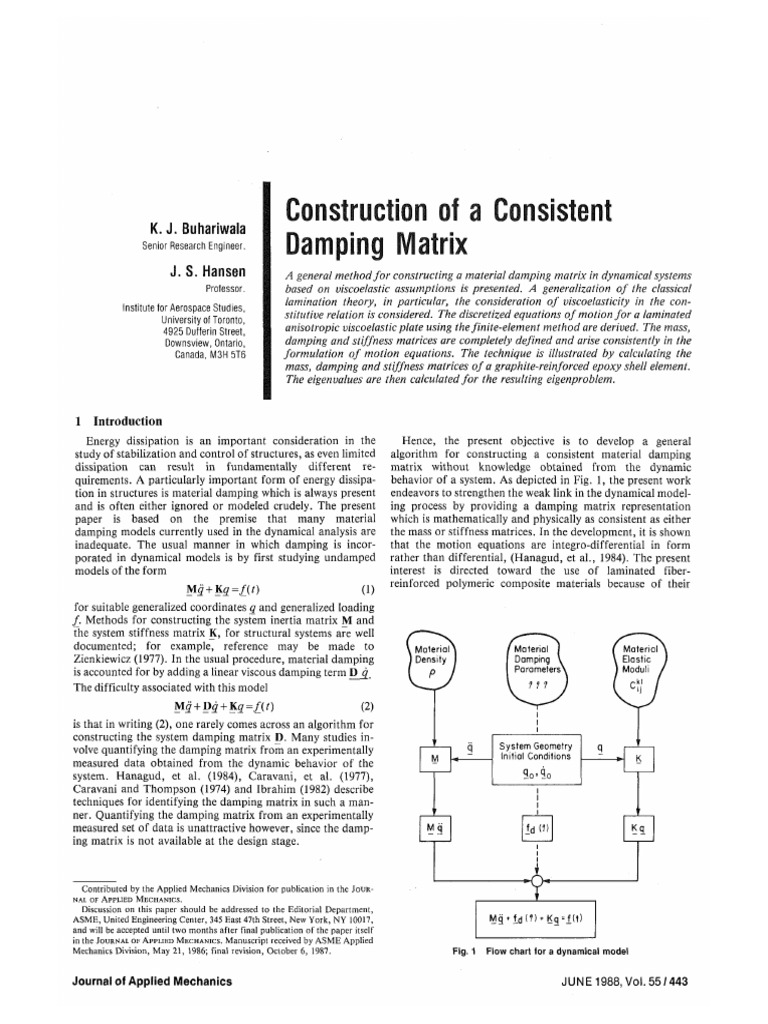1988 - Construction of A Consistent Damping Matrix | PDF | Matrix ...