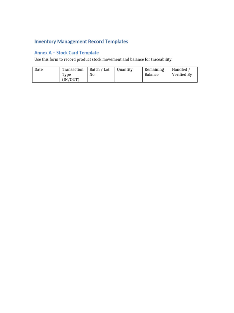 Inventory Management Record Samples | PDF