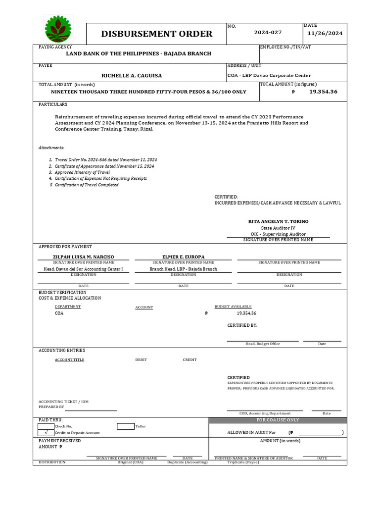 Travel Expense Reimbursement Order | PDF | Payments | Expense