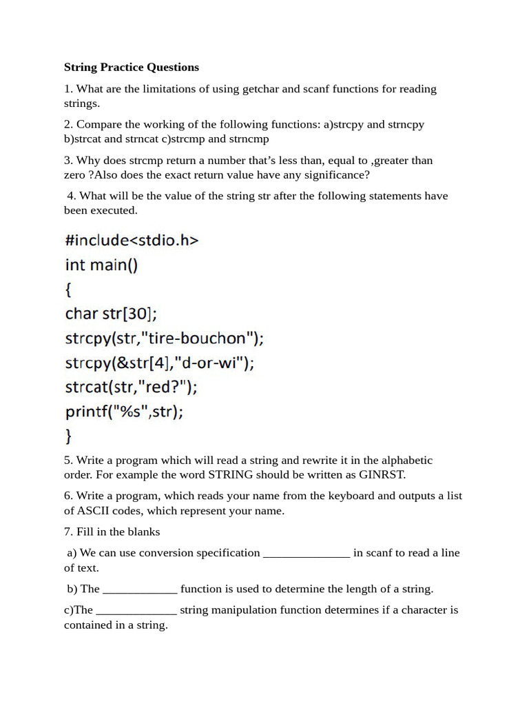 C String Practice Questions | PDF | String (Computer Science ...