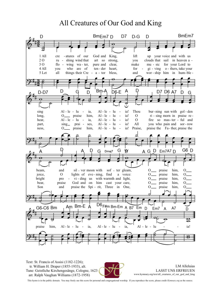All Creatures of Our God and King Hymn | PDF | Religious Songs ...