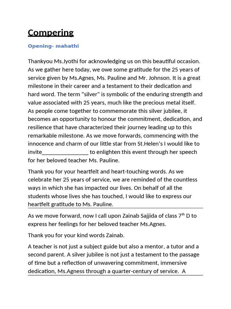 Compering Mahathi Updated | PDF