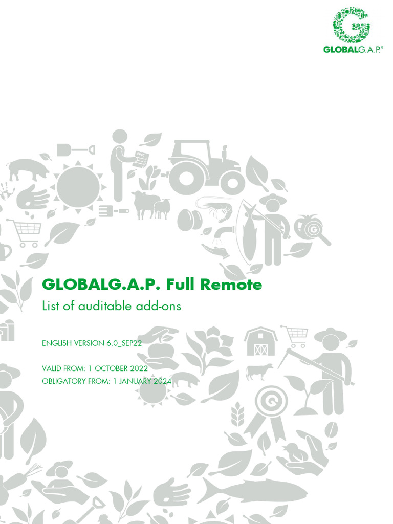 GLOBALG.A.P. Remote Auditable Add-Ons List | PDF
