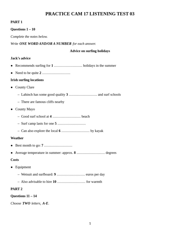 Practice Cam 17 Listening Test 03 | PDF | Theory