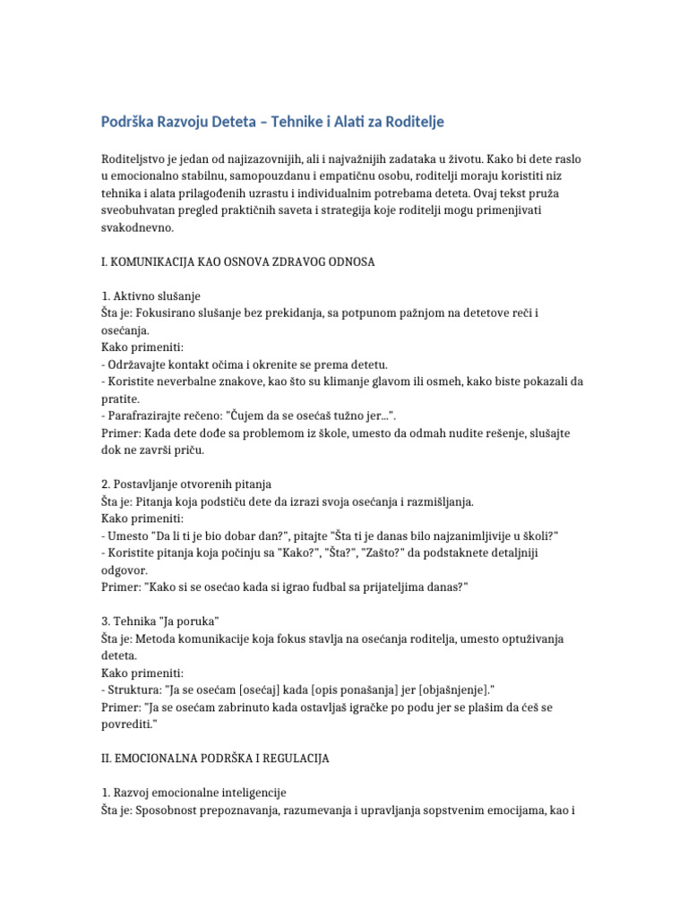 Podrska Razvoju Deteta Tehnike Za Roditelje | PDF