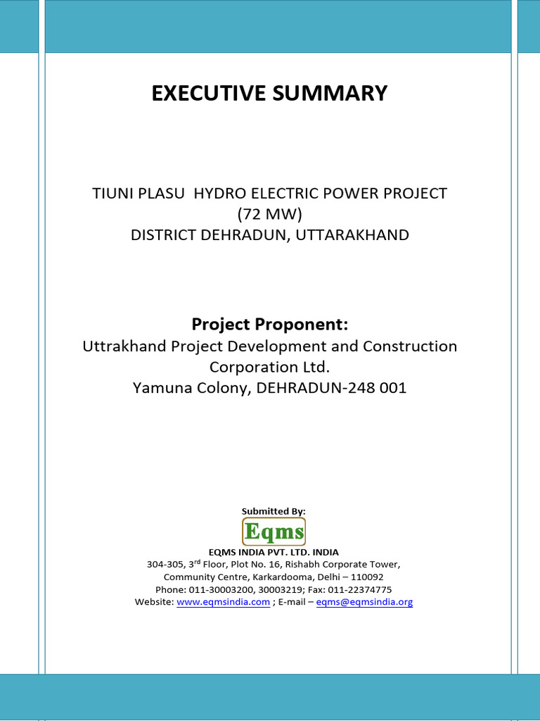 Tiuni Plasu HEP EIA Summary | PDF | Water | Soil